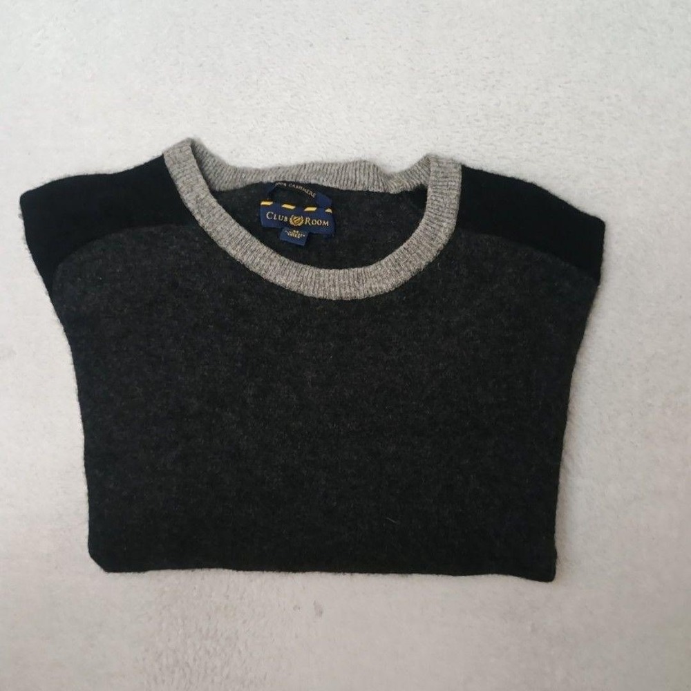Club Room Cashmere Sweater Mens M Gray Crew Neck Raglan Lightweight Pullover